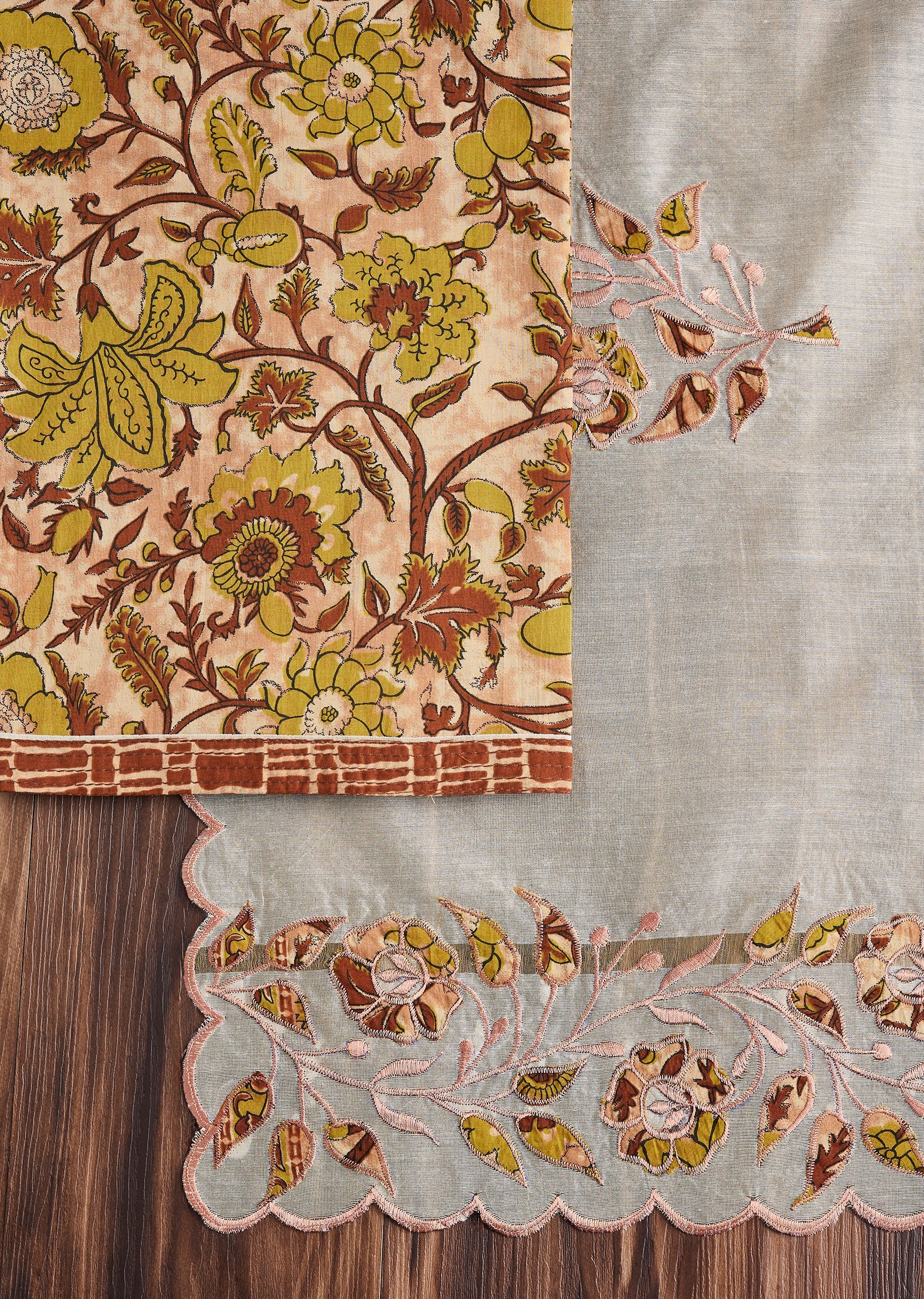 Blush Peach Cotton Printed Unstitched Suit Set
