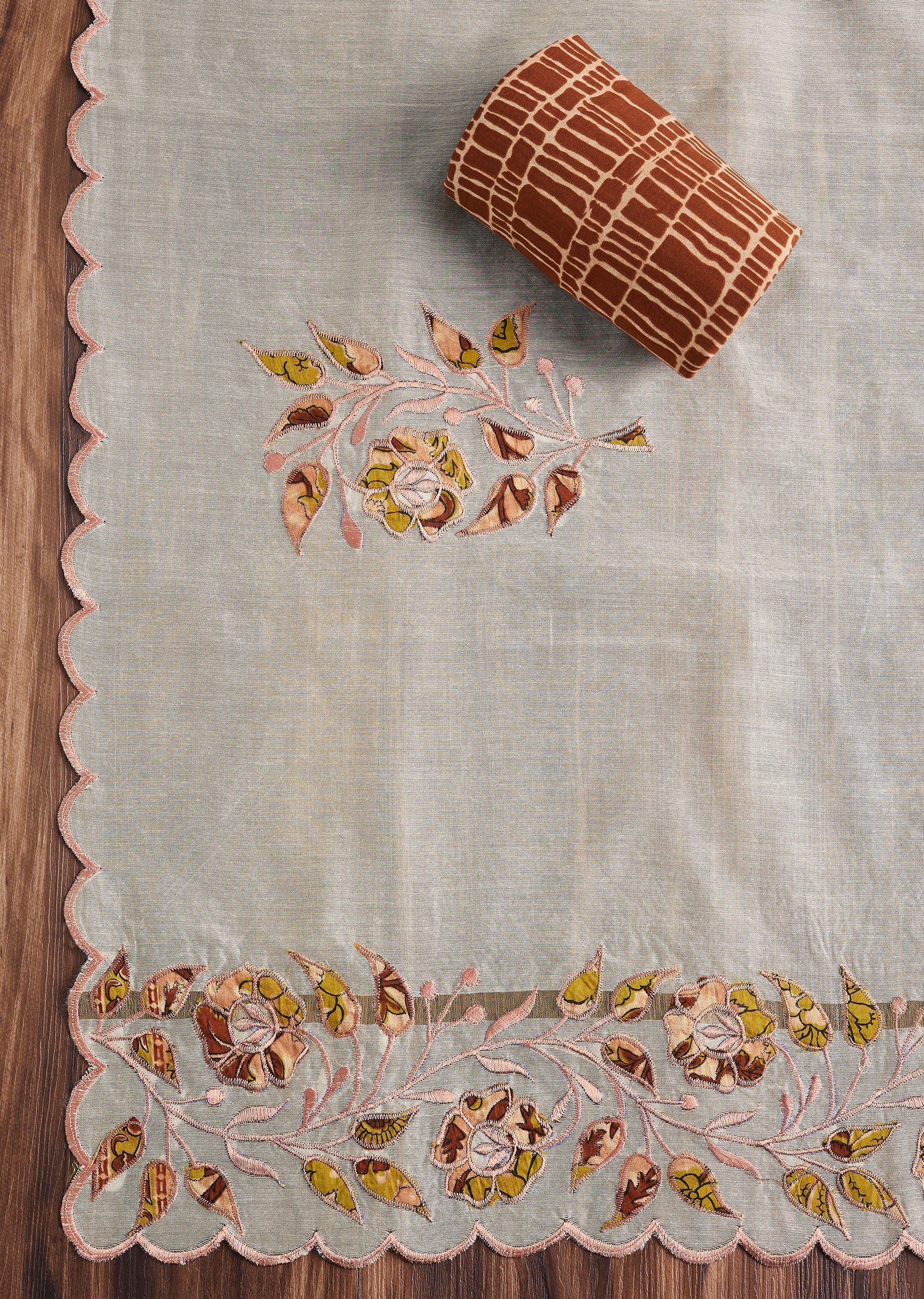 Blush Peach Cotton Printed Unstitched Suit Set