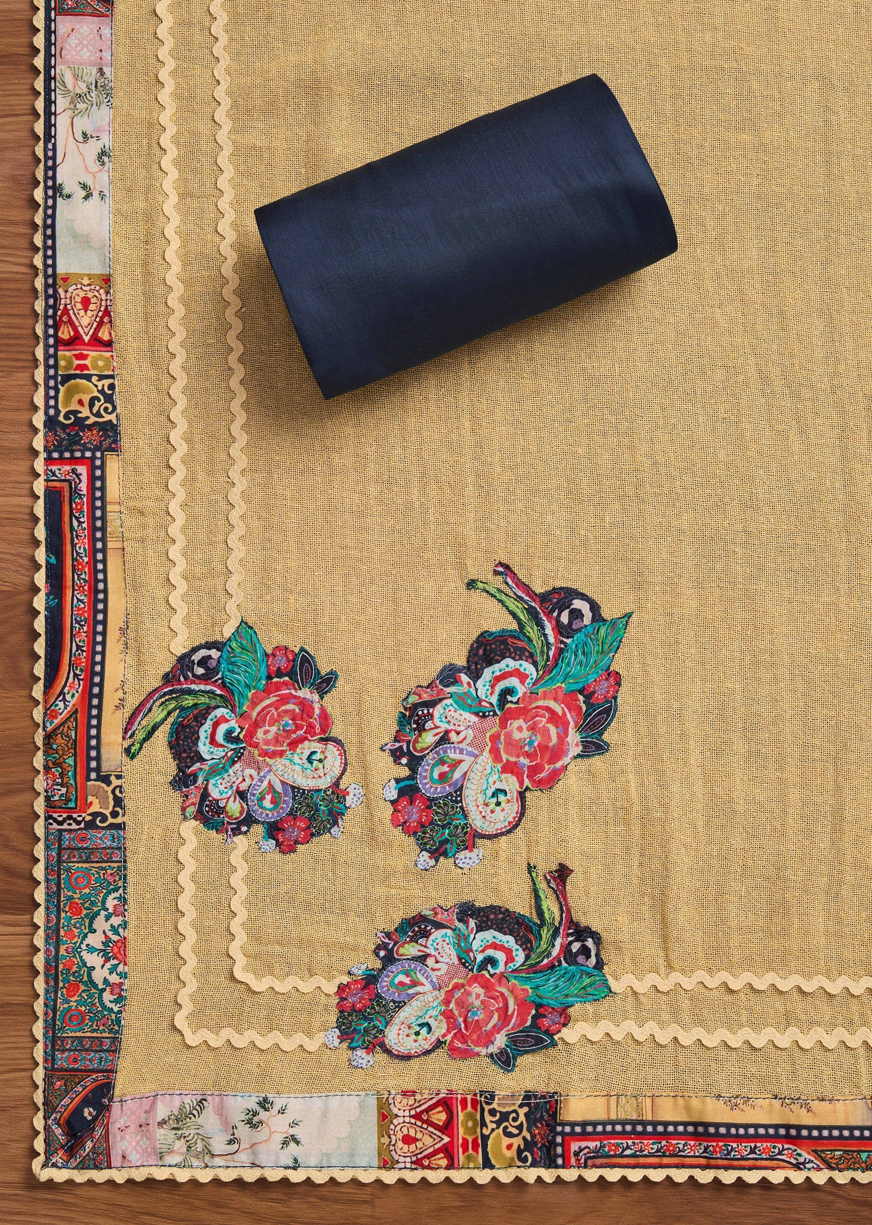Mustard Yellow Cotton Unstitched Suit with Dupatta and Bottom Fabric