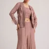 Mauve Satin Palazzo Set With Embellished Jacket