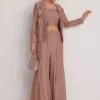 Mauve Satin Palazzo Set With Embellished Jacket