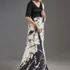 Black Printed Crepe Saree With Satin Blouse