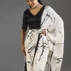 Black Printed Crepe Saree With Satin Blouse
