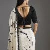 Black Printed Crepe Saree With Satin Blouse