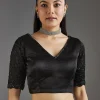 Black Printed Crepe Saree With Satin Blouse