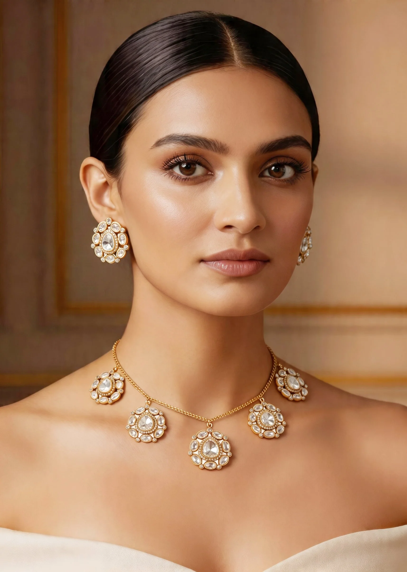 Gold Zirconia Bridal Necklace Set