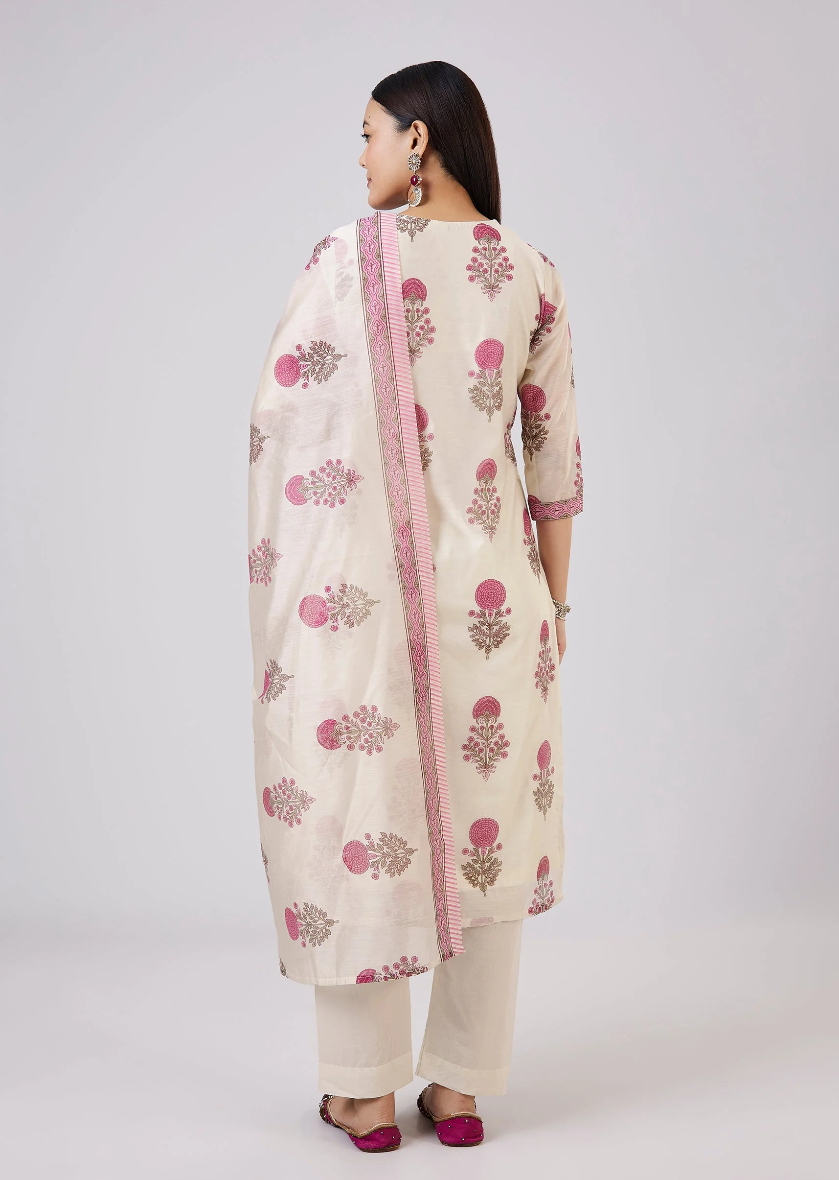 Pink Hand Block Printed Chanderi Kurta Set