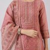 Pink Chanderi Kurta Set With Embellished Work