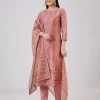 Pink Chanderi Kurta Set With Embellished Work