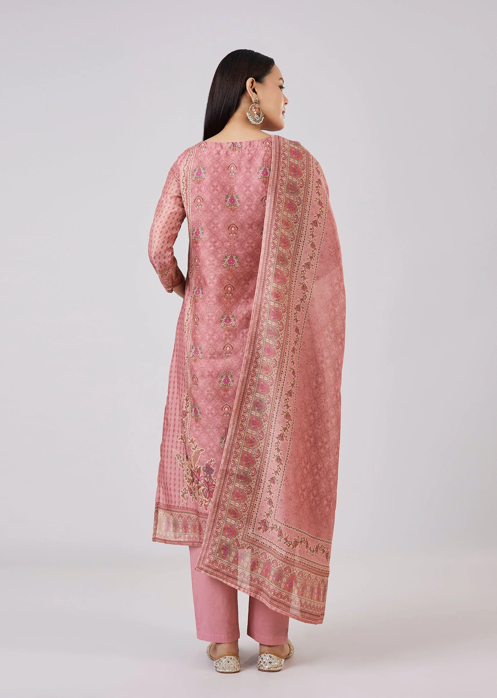 Pink Chanderi Kurta Set With Embellished Work