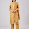 Yellow Chanderi Kurta Set With Gotta Patti Work
