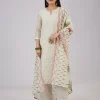 Cream Chanderi Kurta Set With Embellished Work