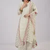 Cream Chanderi Kurta Set With Embellished Work