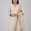 Cream Chanderi Kurta Set With Embellished Work