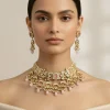 Gold Plated Pink Kundan Polki Choker Necklace Set With Earrings