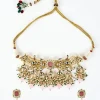 Gold Plated Pink Kundan Polki Choker Necklace Set With Earrings