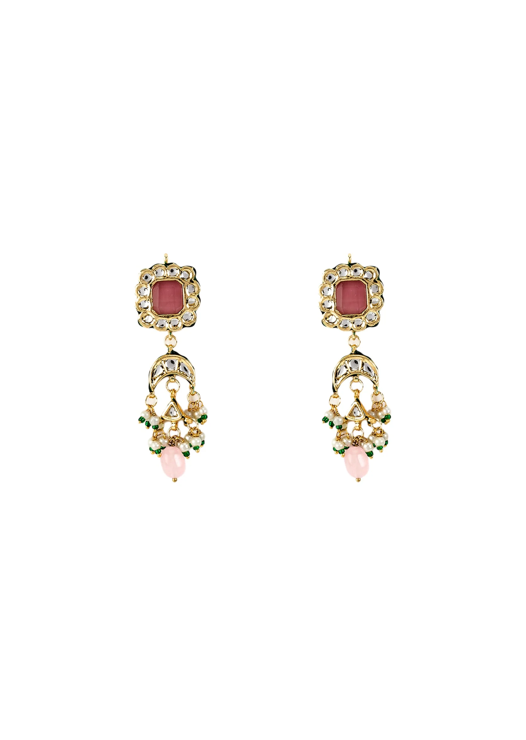Gold Plated Pink Kundan Polki Choker Necklace Set With Earrings