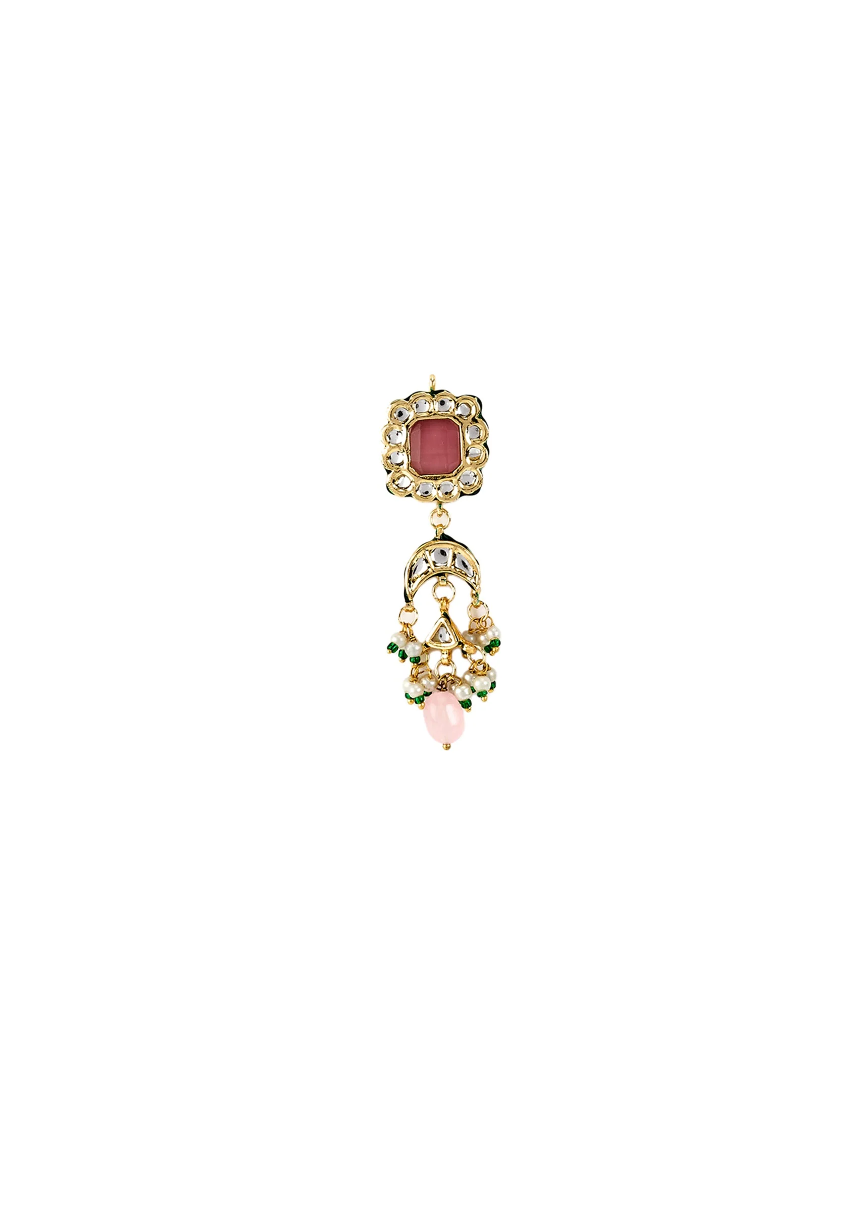 Gold Plated Pink Kundan Polki Choker Necklace Set With Earrings