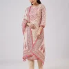 Pink Linen Kurta Set With Sequins Detailing