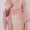 Pink Linen Kurta Set With Sequins Detailing