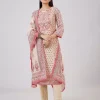 Pink Linen Kurta Set With Sequins Detailing