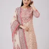 Pink Linen Kurta Set With Sequins Detailing
