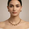 Gold Plated Red And White Kundan Polki Choker Necklace Set With 2 Earrings