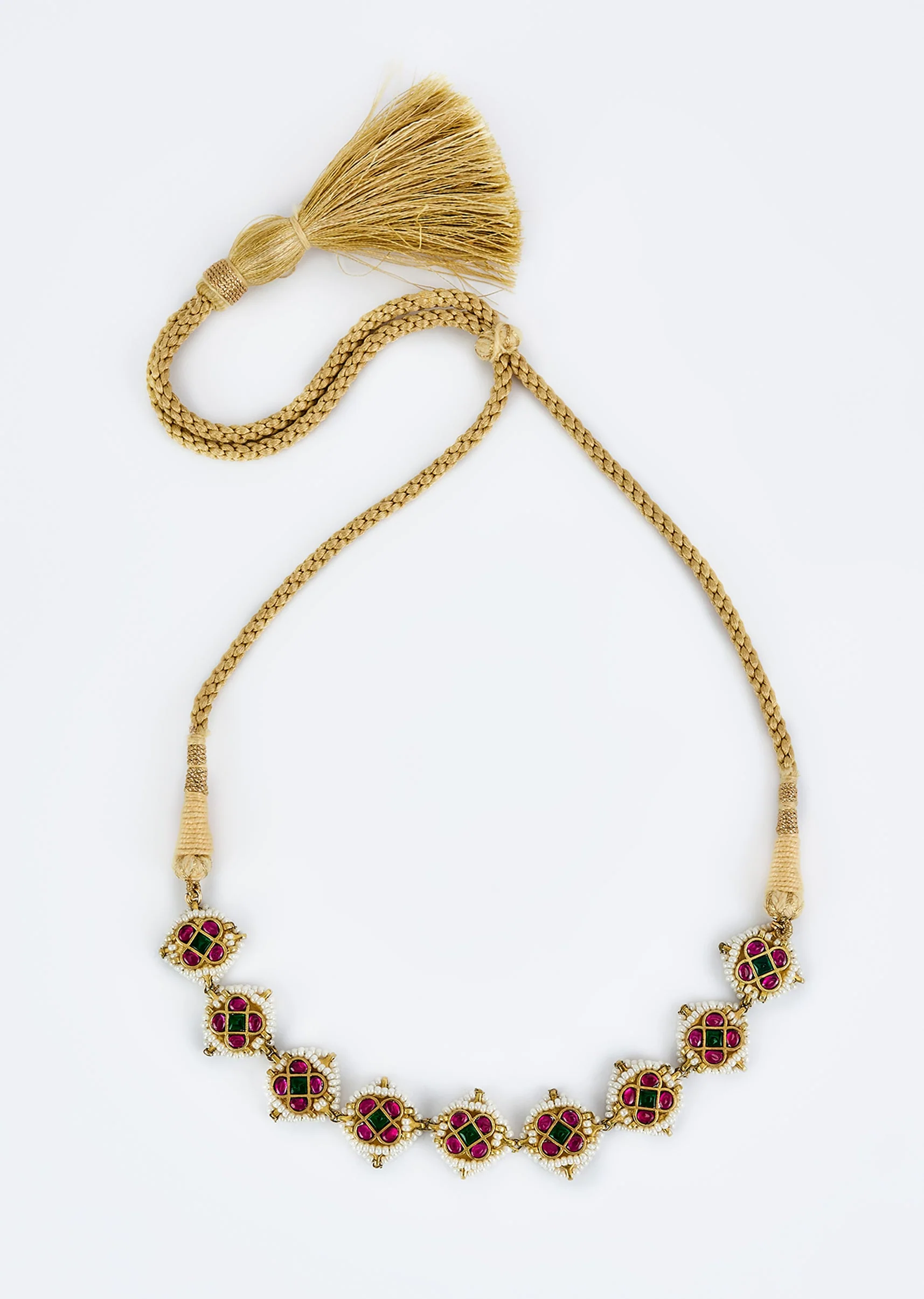 Gold Plated Red And White Kundan Polki Choker Necklace Set With 2 Earrings