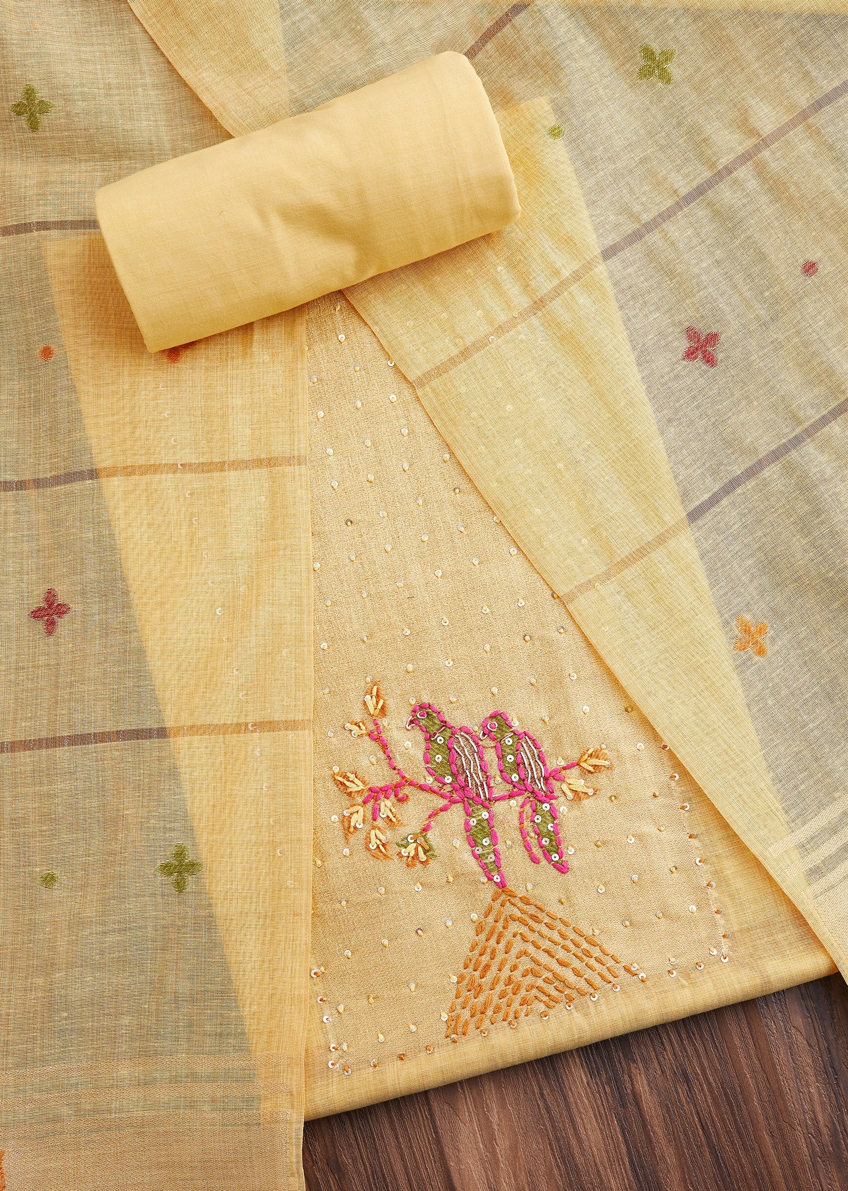 8158-yellow-linen-embroidered-unstitched-suit-1.jpg Yellow Linen Embroidered Unstitched Suit