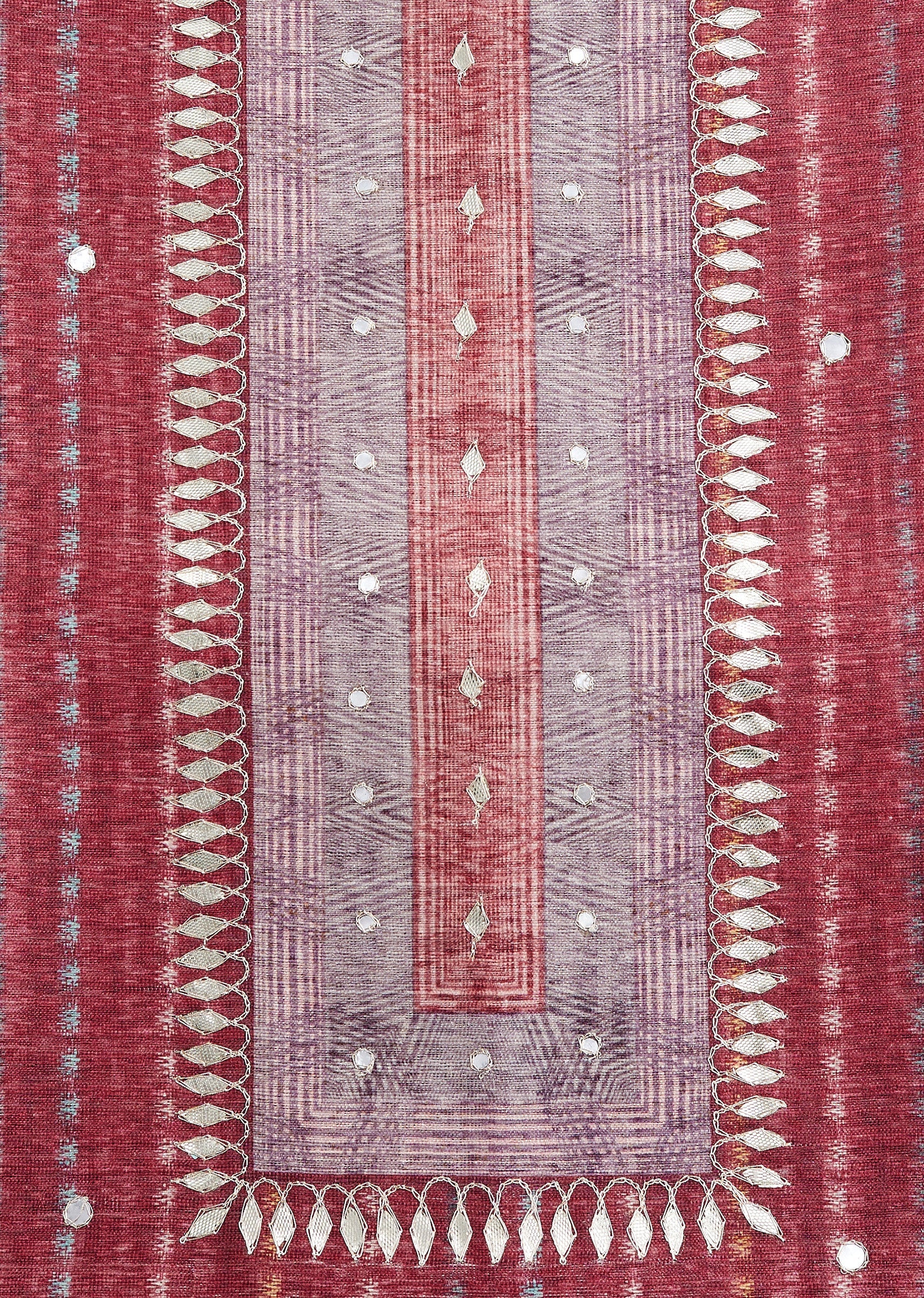 Maroon Dola Silk Printed Unstitched Suit
