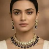 Gold Plated Blue Kundan Polki Choker Necklace Set With Earrings