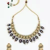 Gold Plated Blue Kundan Polki Choker Necklace Set With Earrings