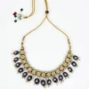 Gold Plated Blue Kundan Polki Choker Necklace Set With Earrings
