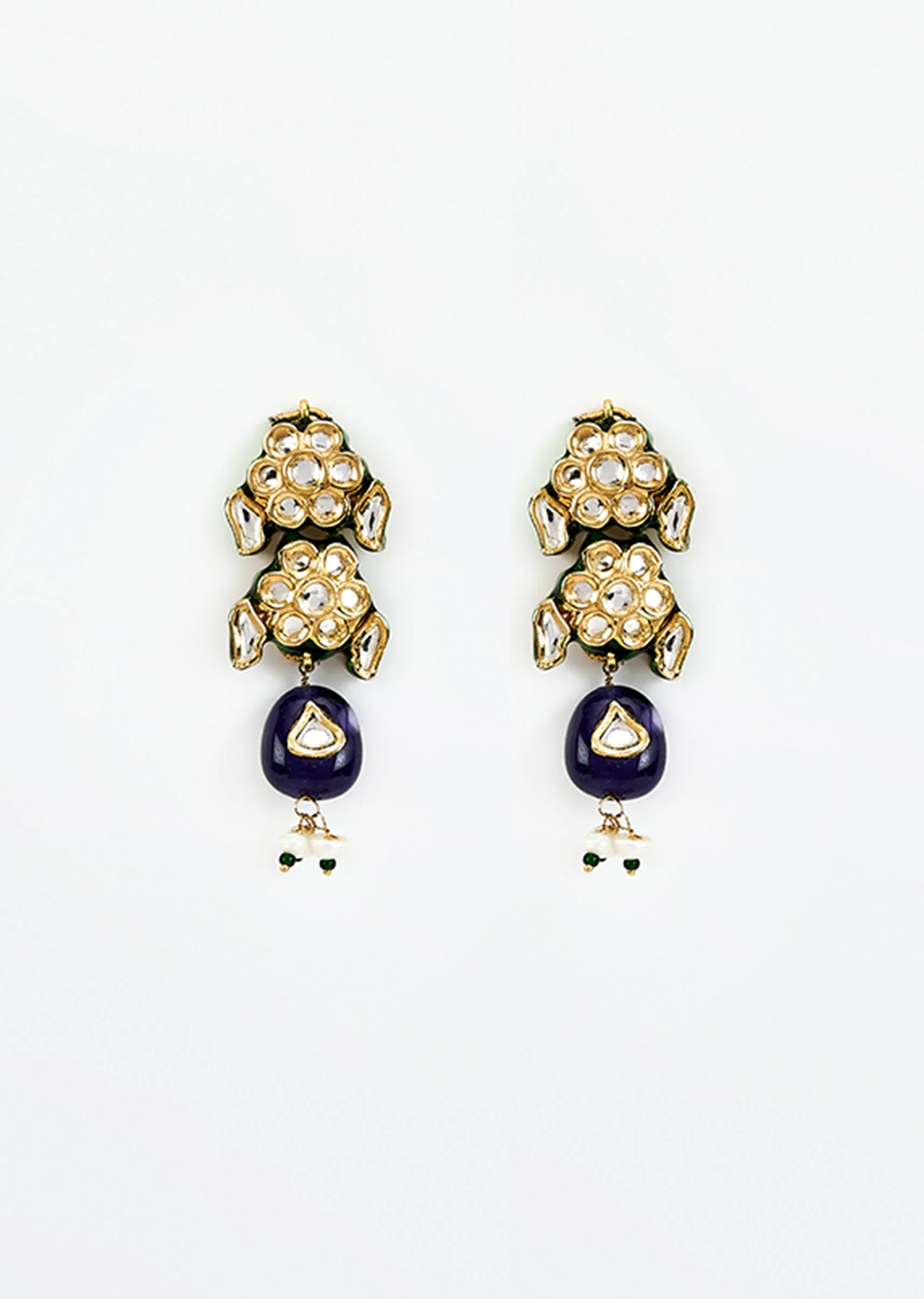 Gold Plated Blue Kundan Polki Choker Necklace Set With Earrings