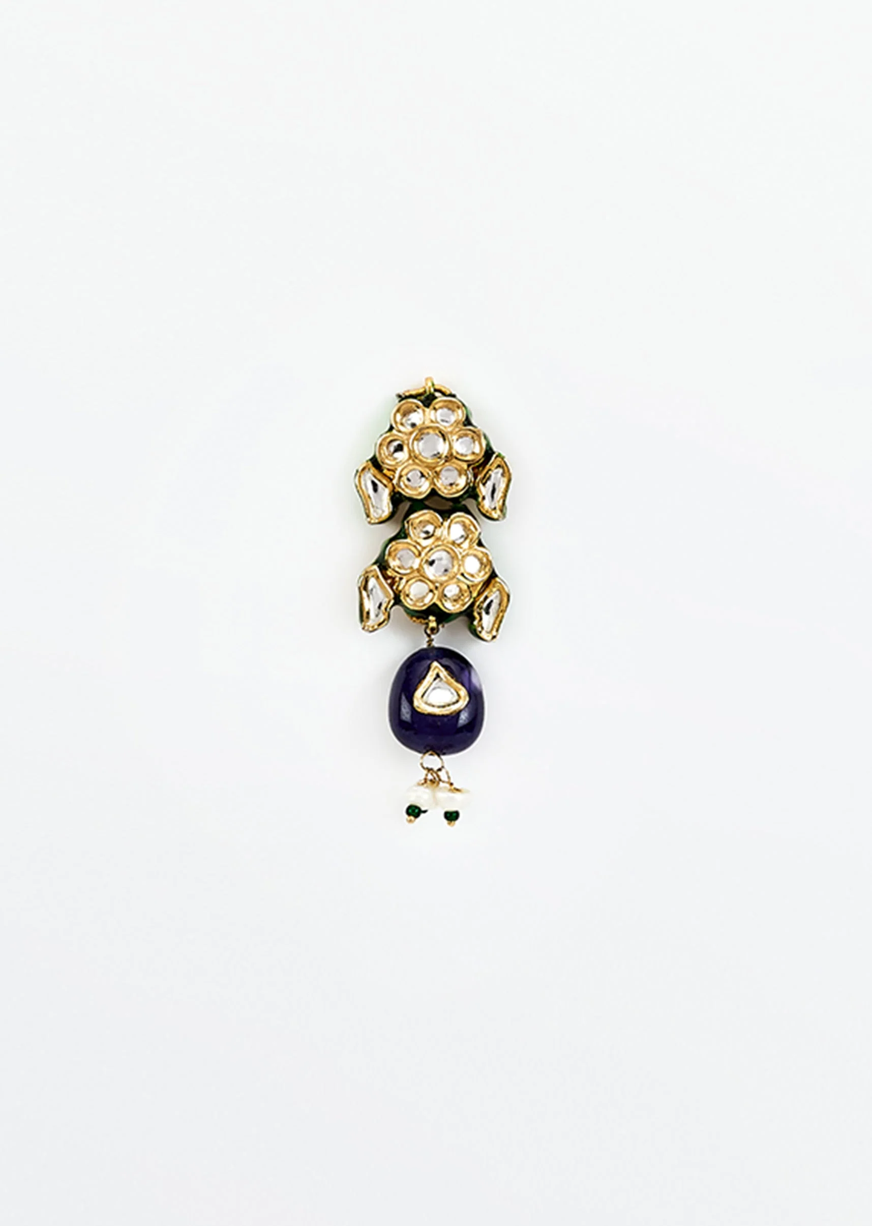 Gold Plated Blue Kundan Polki Choker Necklace Set With Earrings