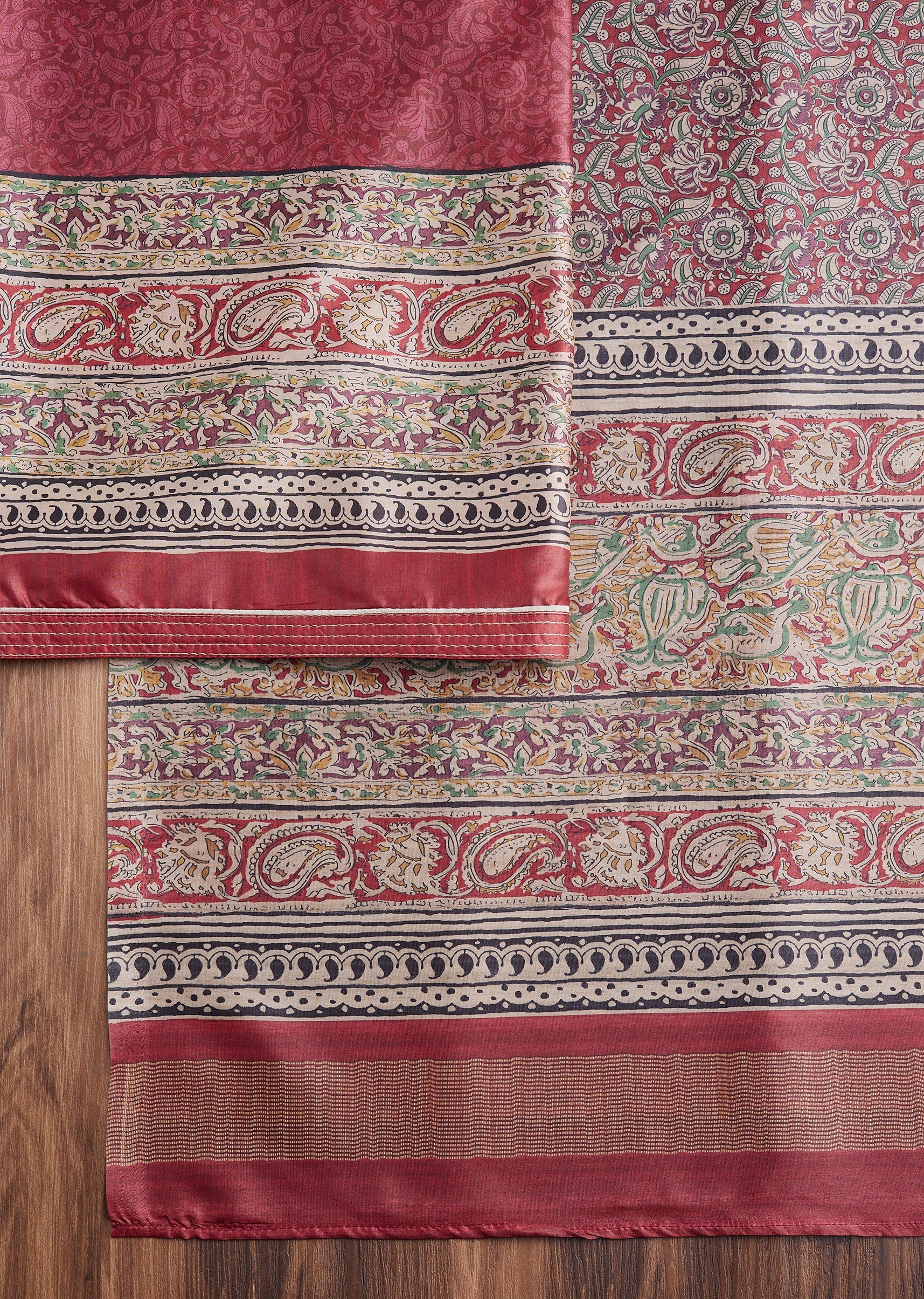 Maroon Printed Dola Silk Unstitched Suit