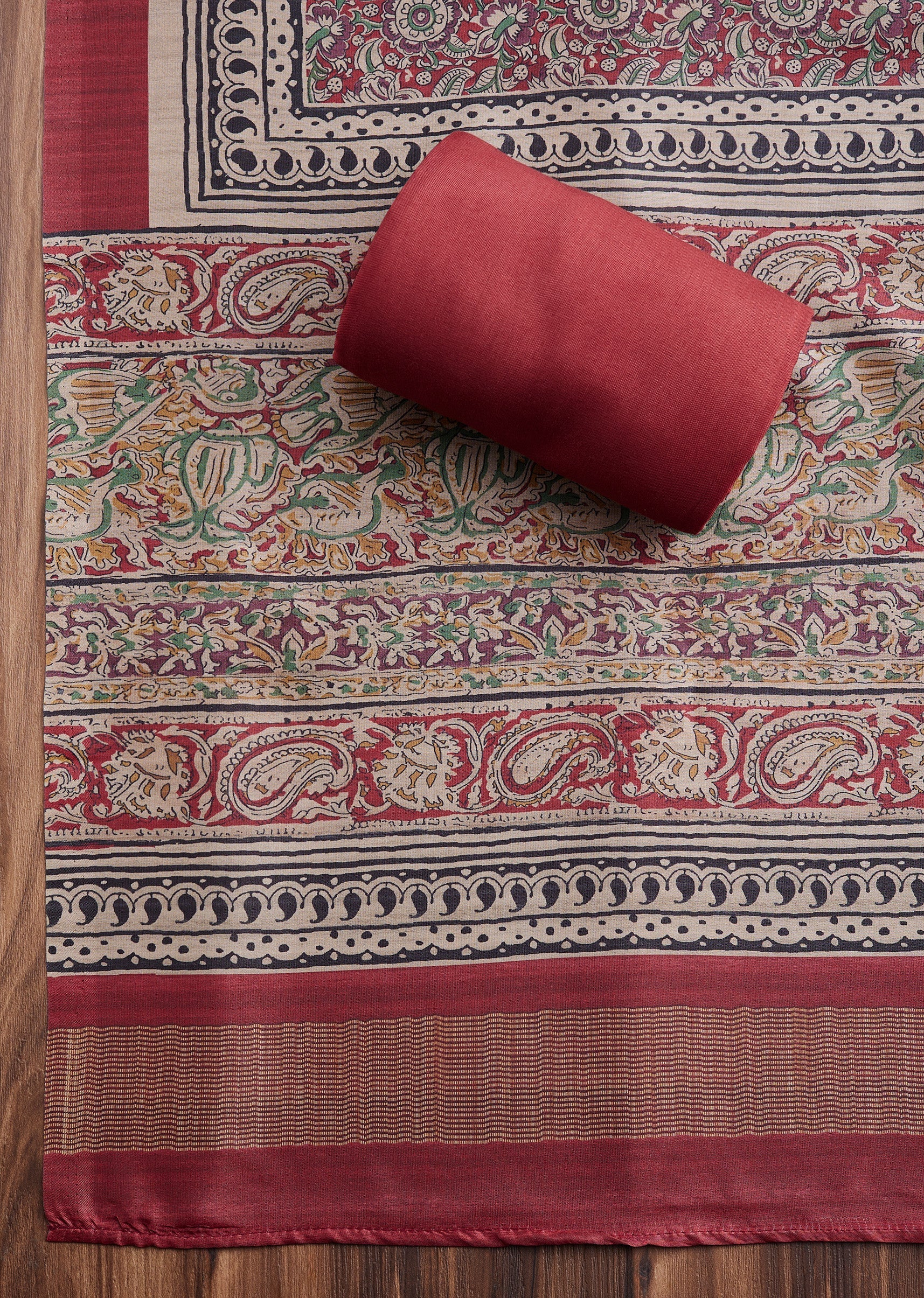 Maroon Printed Dola Silk Unstitched Suit