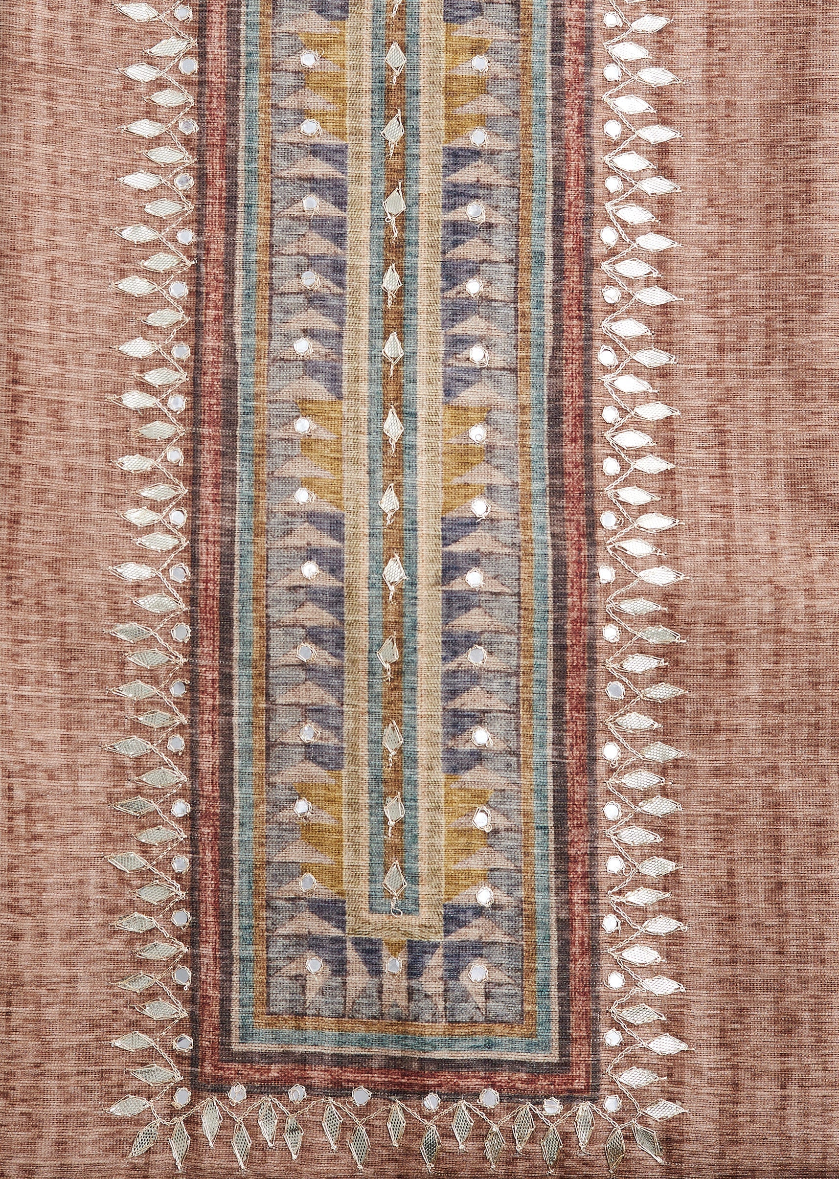 Brown Dola Silk Printed Unstitched Suit