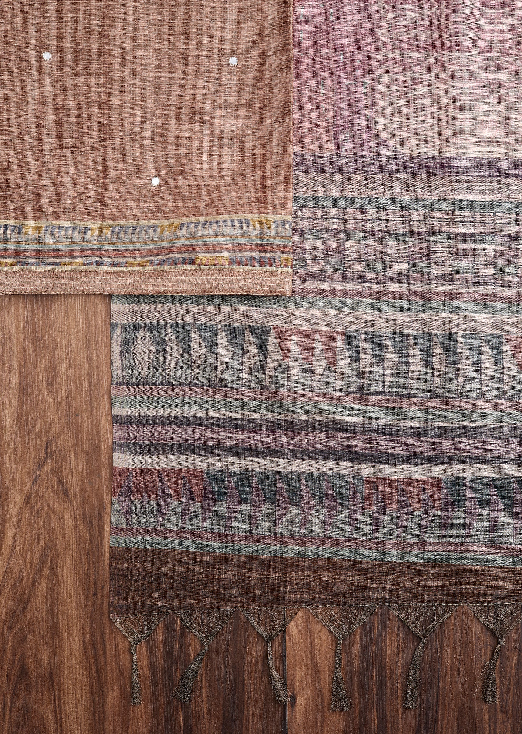 Brown Dola Silk Printed Unstitched Suit
