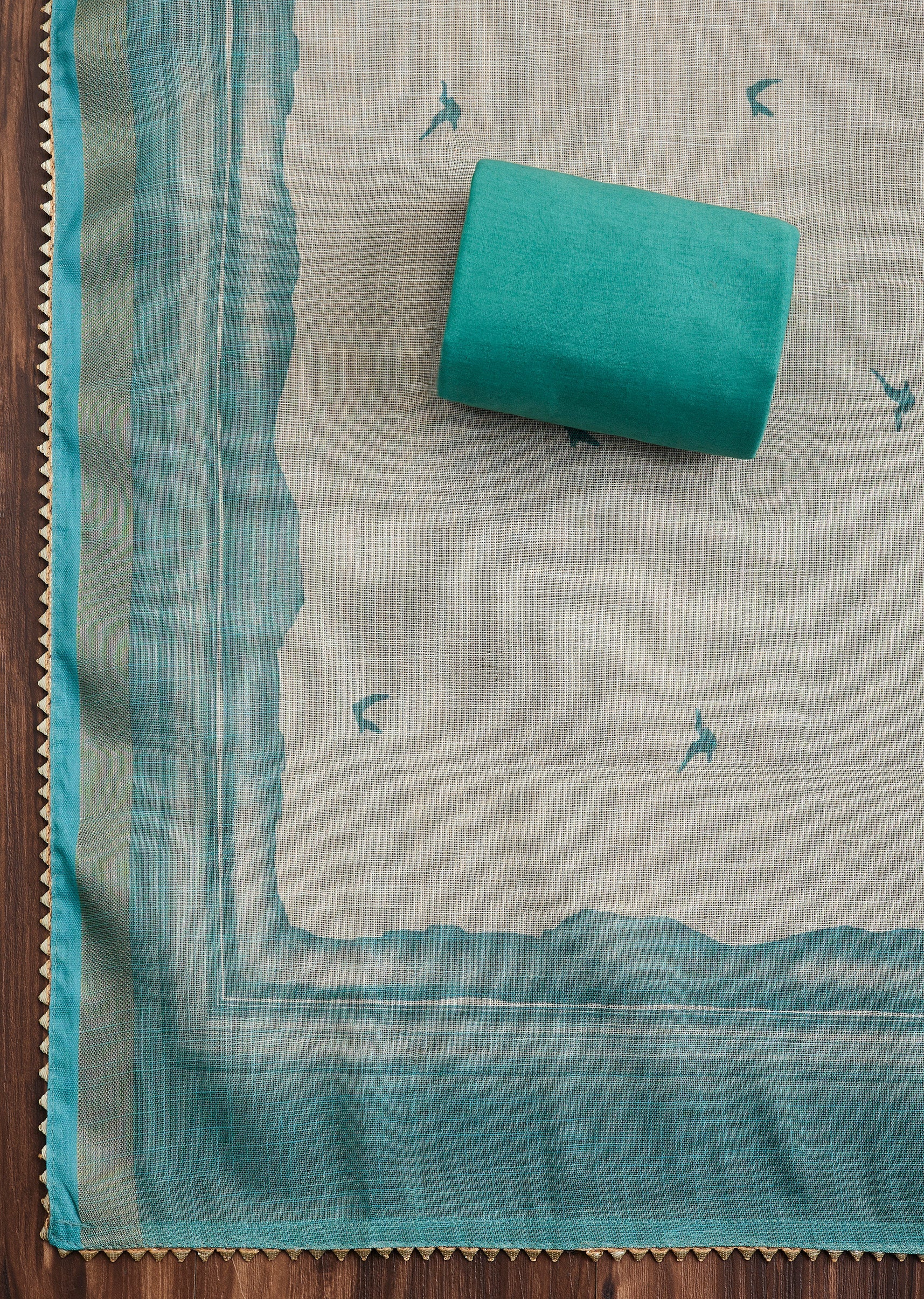 Aqua Blue Linen Unstitched Suit