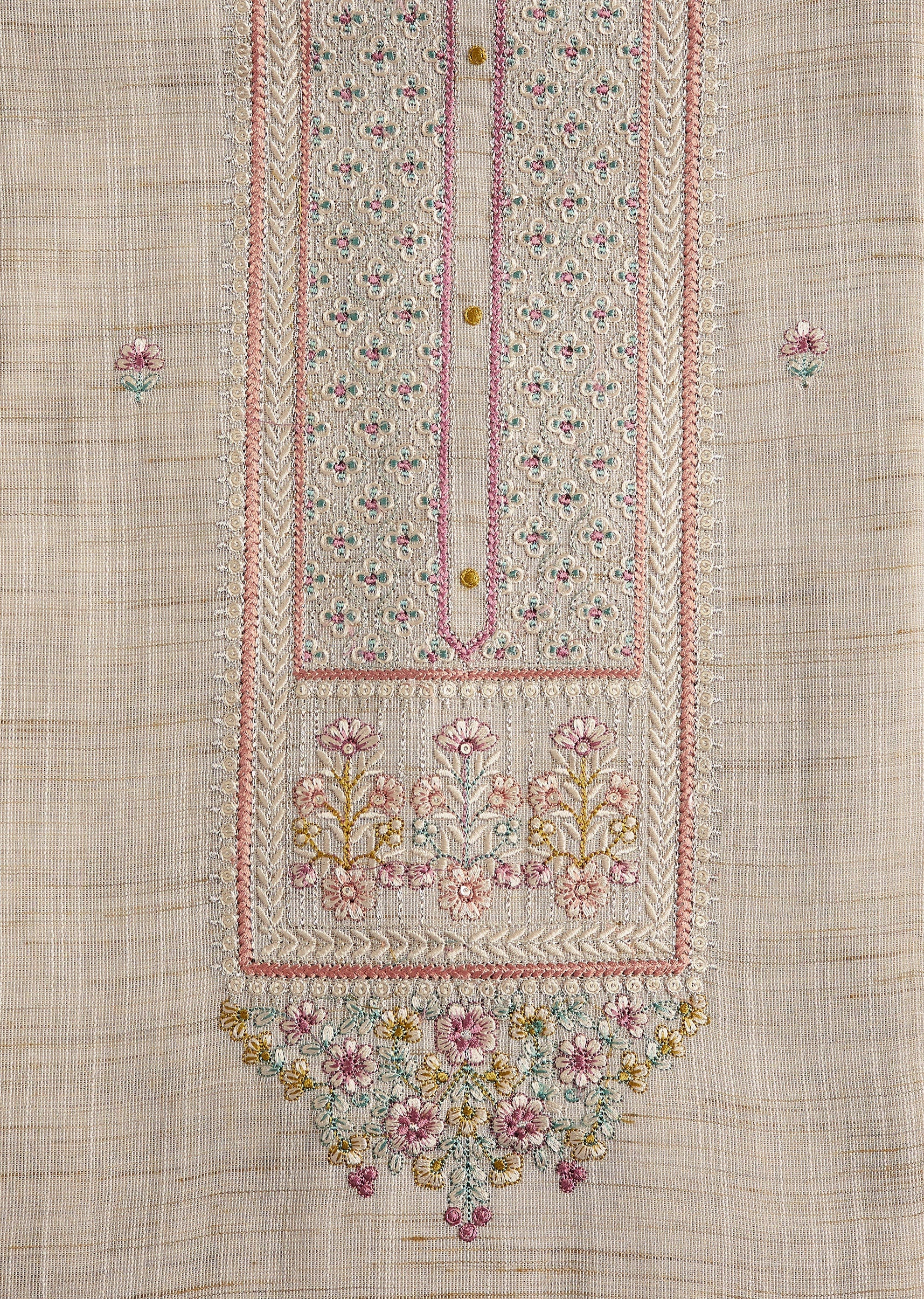 Ivory Linen Embroidered Unstitched Suit Set
