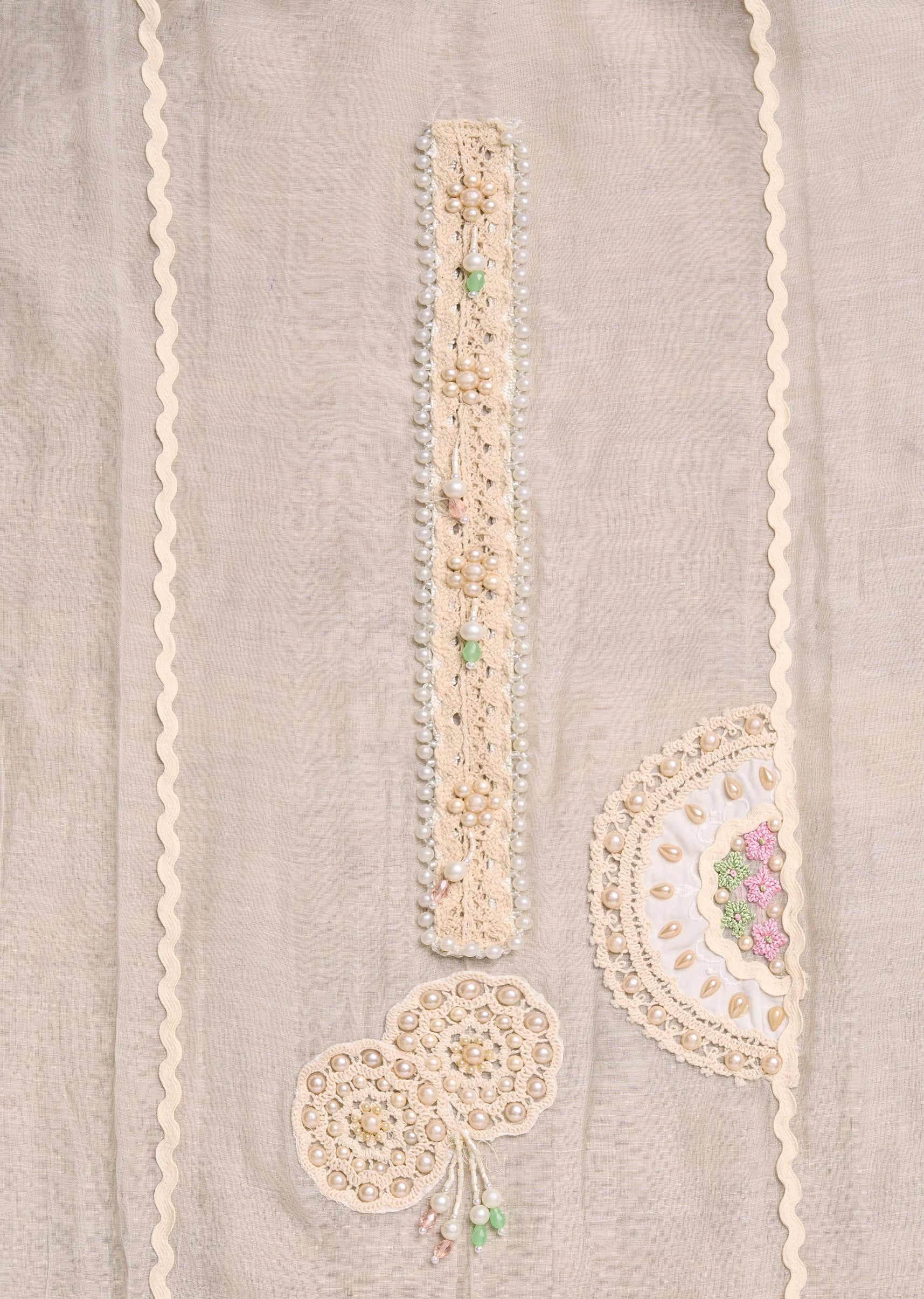 Ivory Chanderi Embroidered Unstitched Suit Set