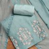 Soft Blue Chanderi Embroidered Unstitched Suit Set