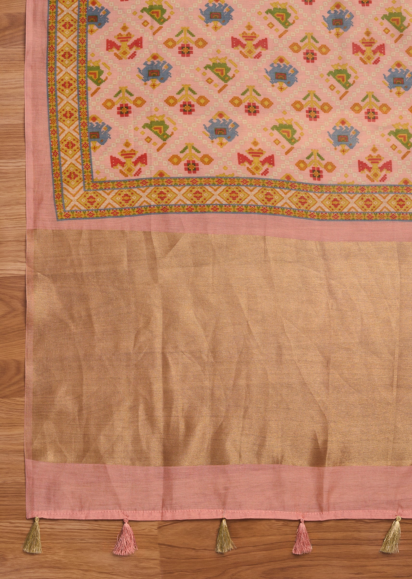 Peach Chanderi With Multi Colour Printed Unstitched Suit Set