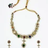 Gold Plated Multicolored Kundan Polki Short Necklace Set With Earrings