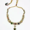 Gold Plated Multicolored Kundan Polki Short Necklace Set With Earrings