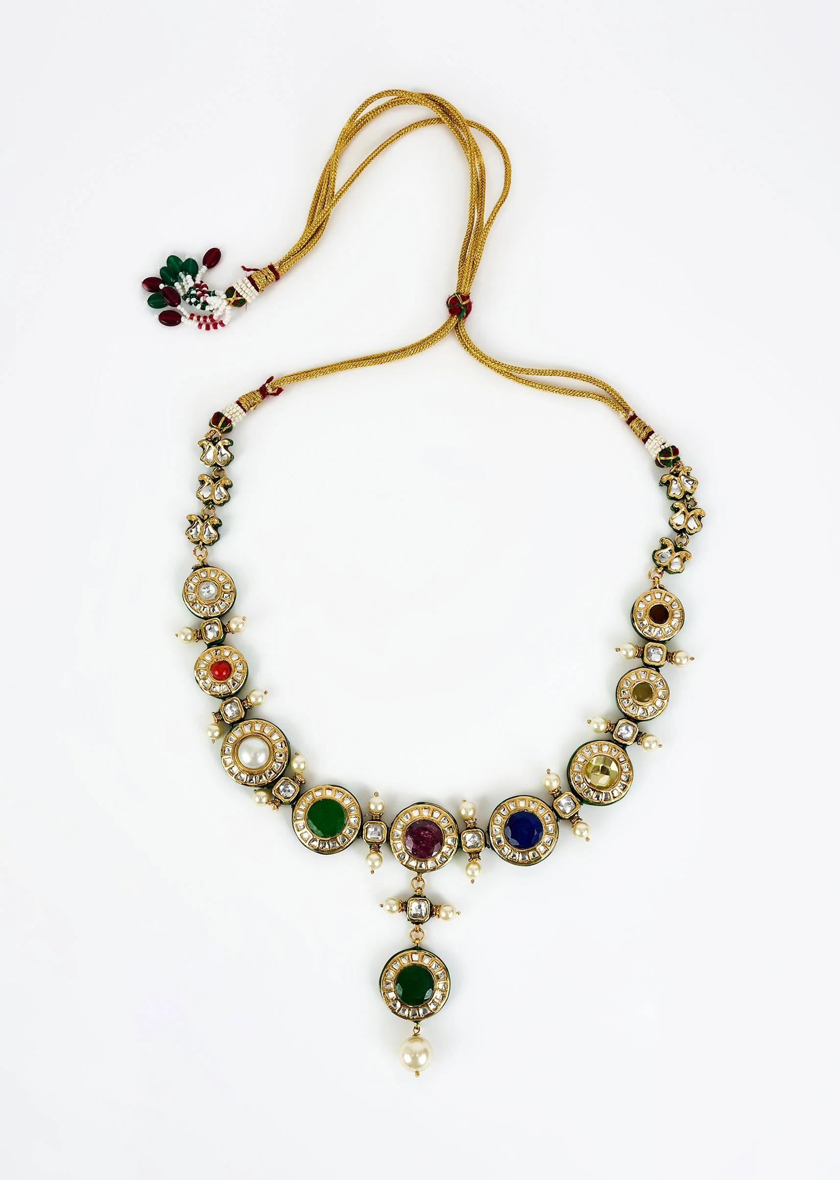 Gold Plated Multicolored Kundan Polki Short Necklace Set With Earrings