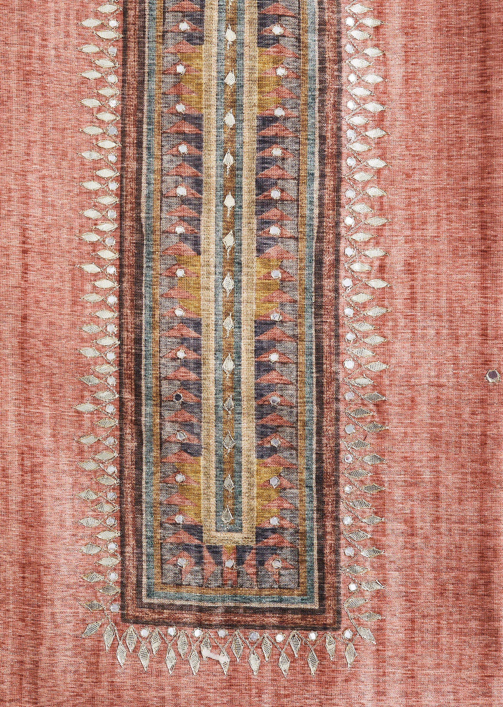 Peach Dola Silk Printed Unstitched Suit Set