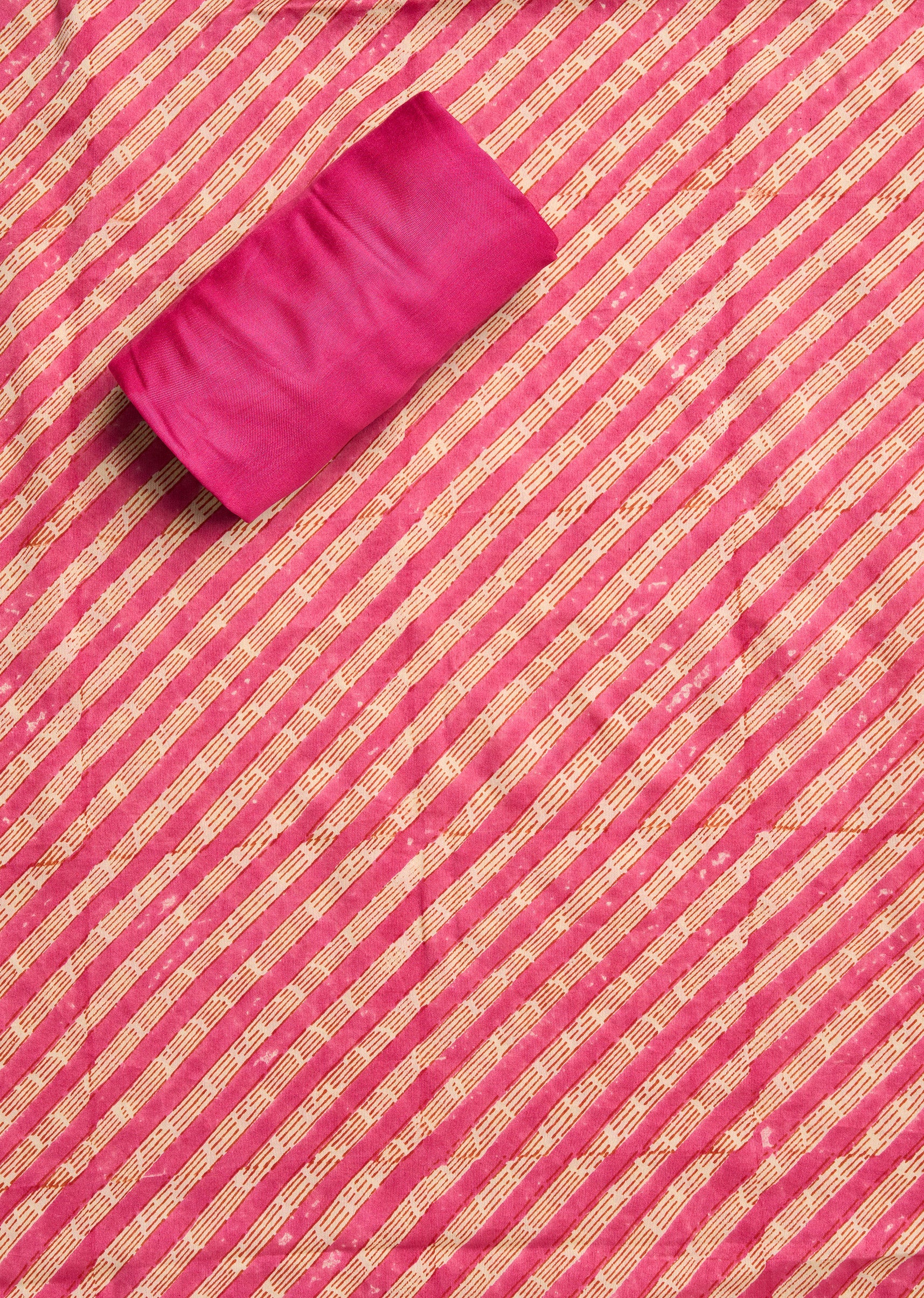 Rani Pink Chanderi Printed Unstitched Suit Set