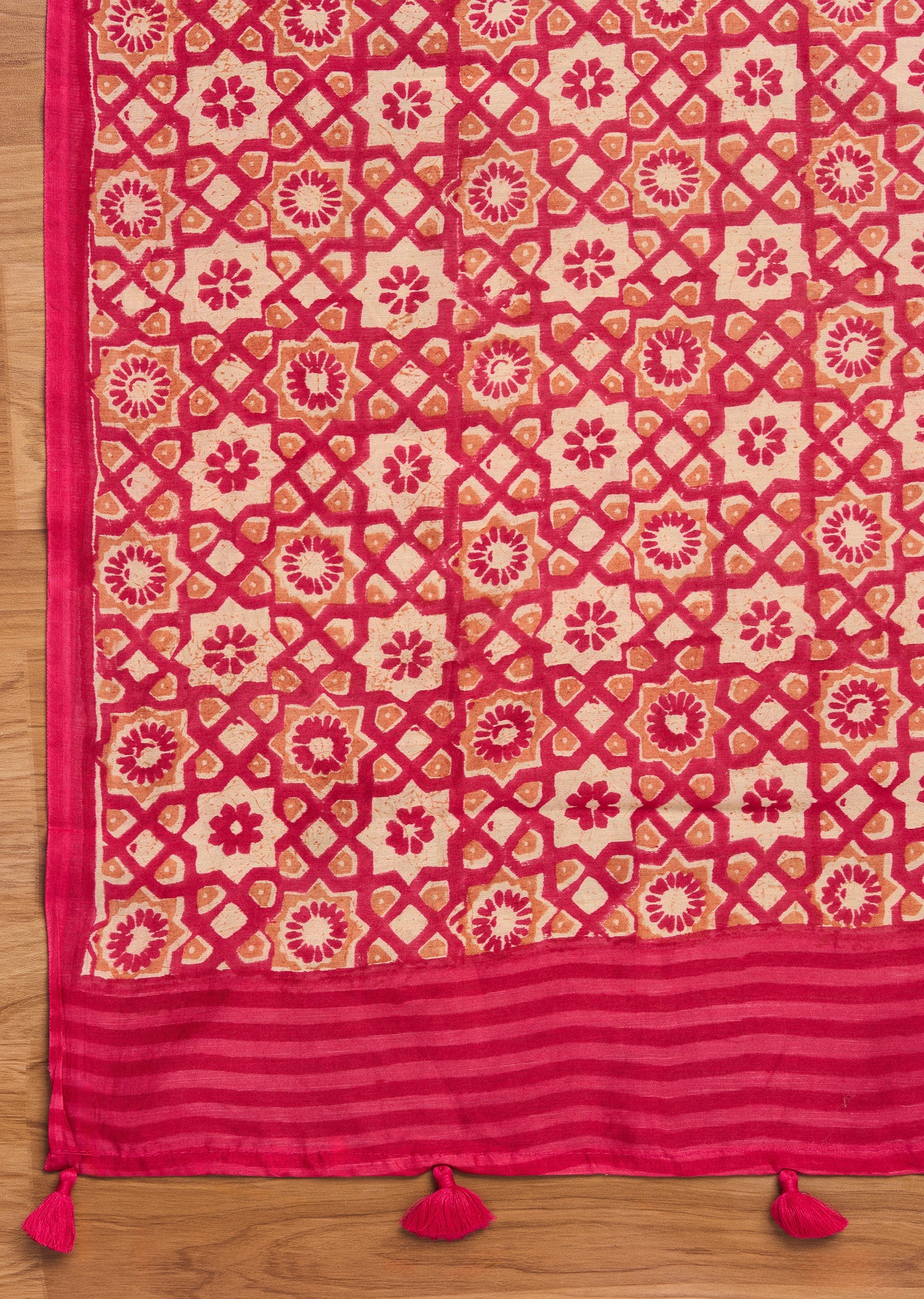 Rani Pink Chanderi Printed Unstitched Suit Set